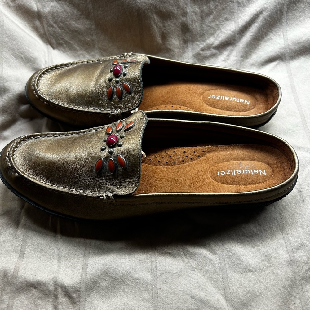 Naturalizer Bronze Beaded Mule Slides